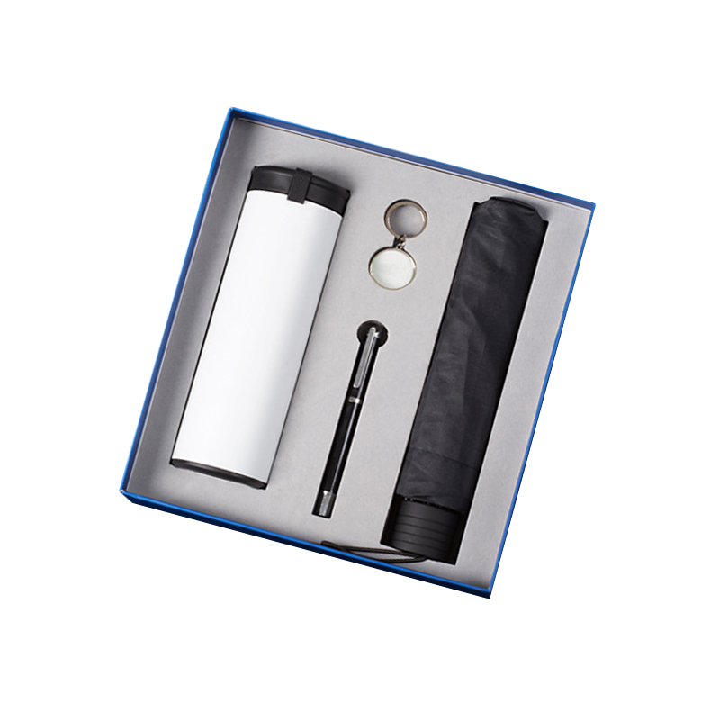 Hardcover notebook set with pen, keychain, and business card